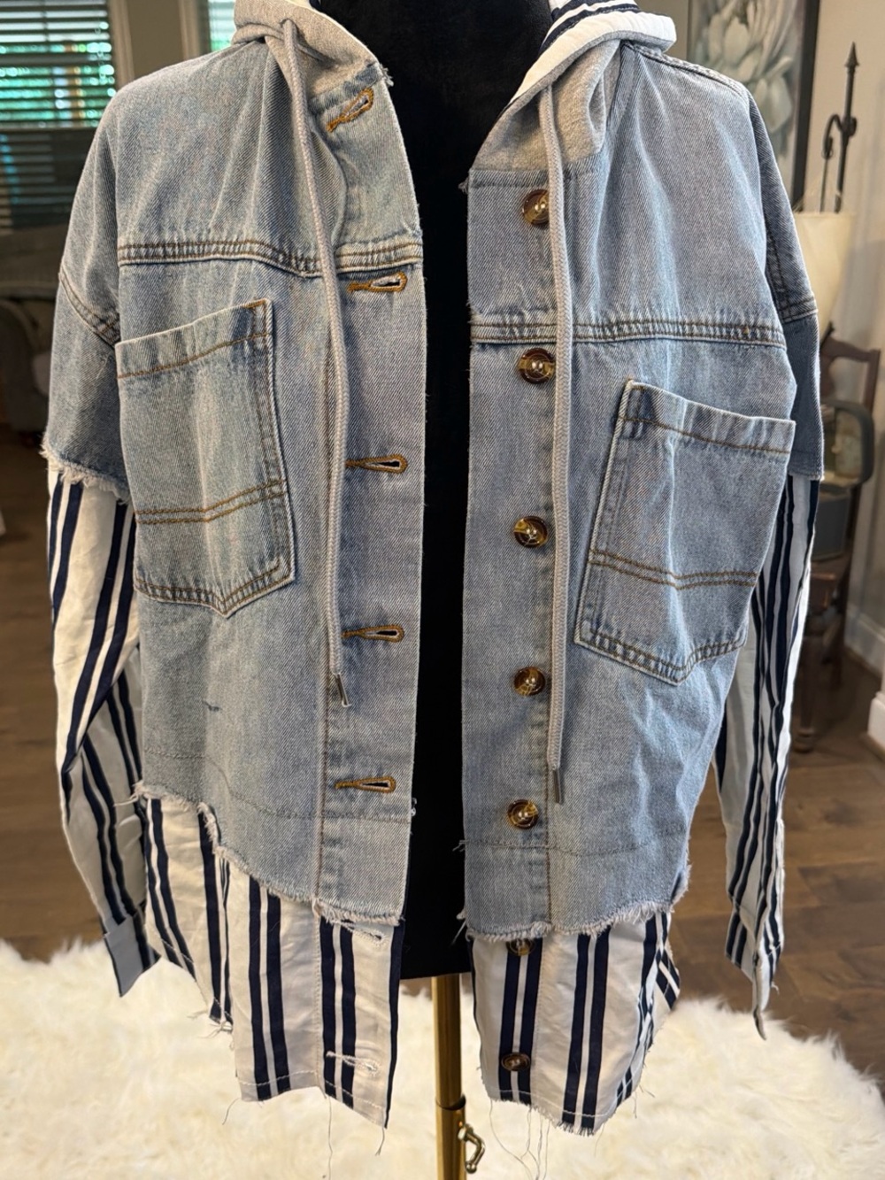 Dance & Marvel Light Wash Denim Jacket with Navy Trim